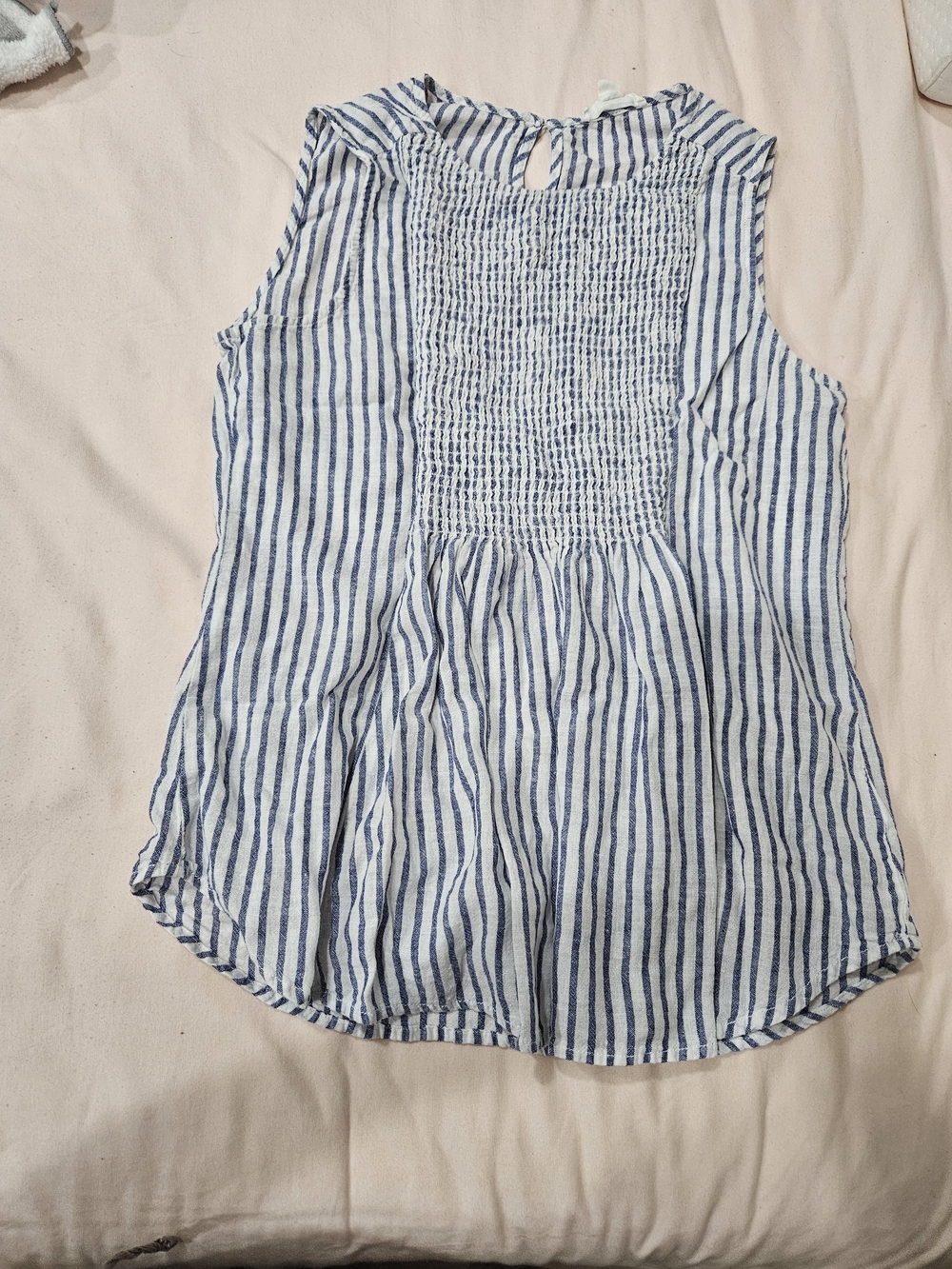 beachlunchlounge Blue and White Striped Smocked Tank